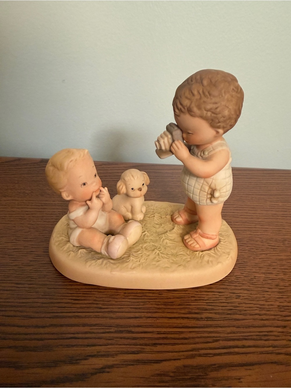 Enesco Porcelain Children Figurine with Puppy Memories of Yesterday